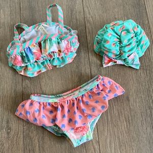 matilda jane toddler girl swimsuit 3pcs bikini and hat